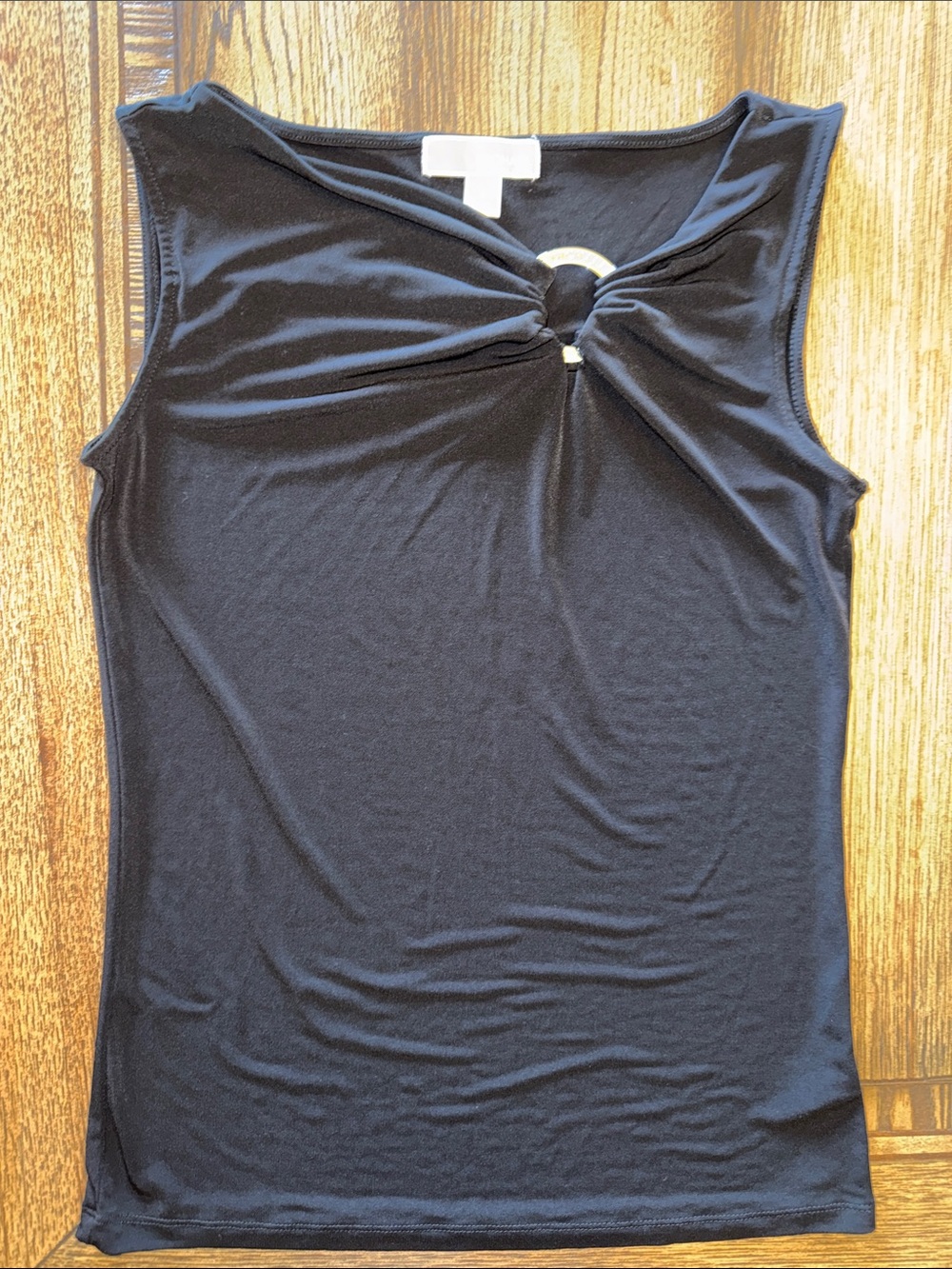 Michael Kors Black Twist-Neck Sleeveless Tank with Ring Accent